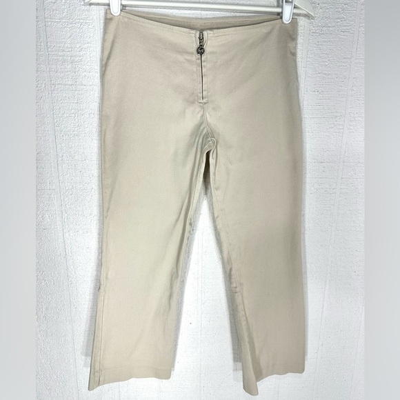 Tory Burch zipper front logo crop khaki pants size 0 - Picture 1 of 10
